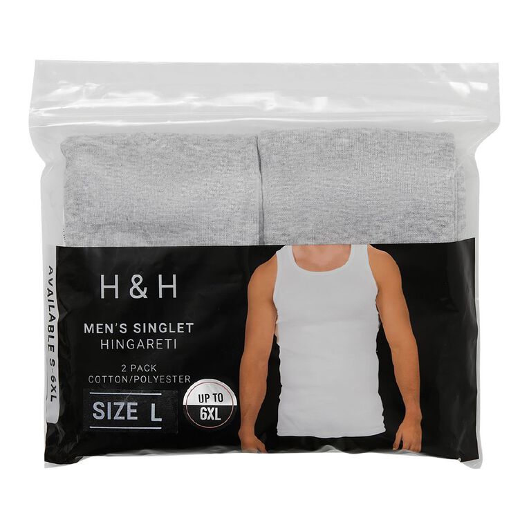 H&H Men's Singlet 2 Pack, Grey Marle, hi-res