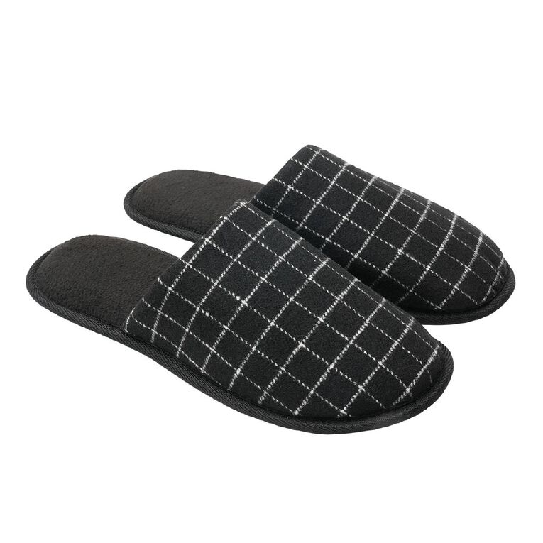 H&H Men's Tartan Check Slip-On Slippers, Black/White, hi-res