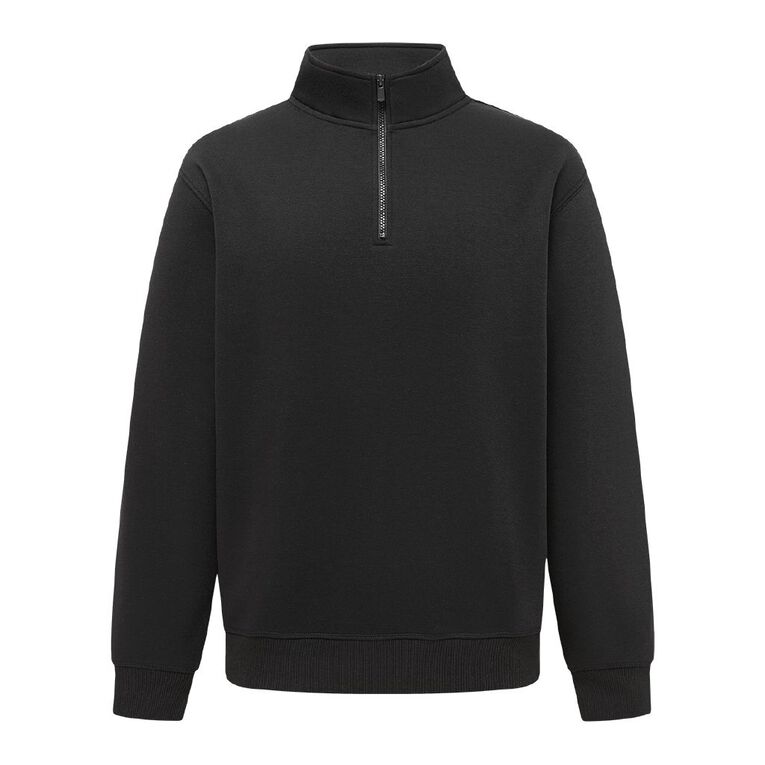 H&H Men's 1/4 Zip Sweat Panel Detail, Black, hi-res