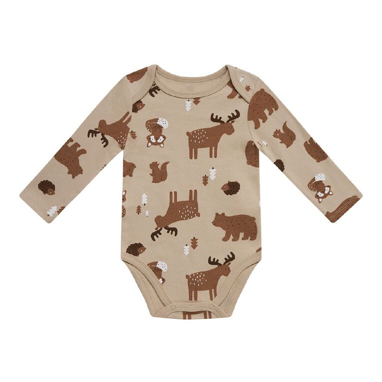 Young Original Babys' Long Sleeve Printed Bodysuit 3 Pack, Blue Light SQUIRREL, hi-res