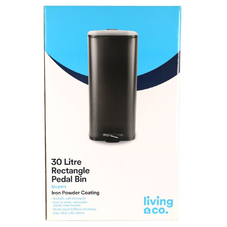 Living & Co Rectangle Pedal Bin Black 30L, , hi-res