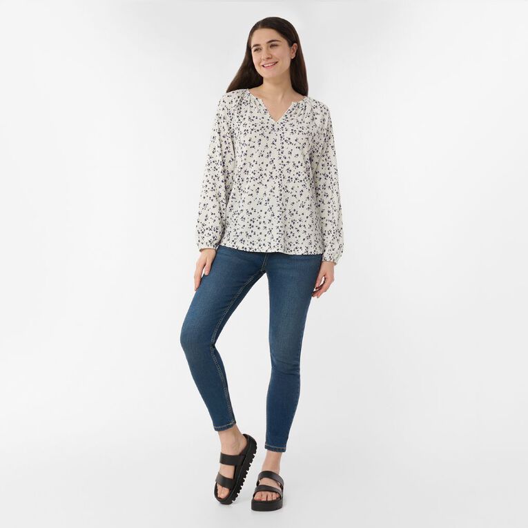 H&H Women's V Neck Gathered Top, Cream, hi-res