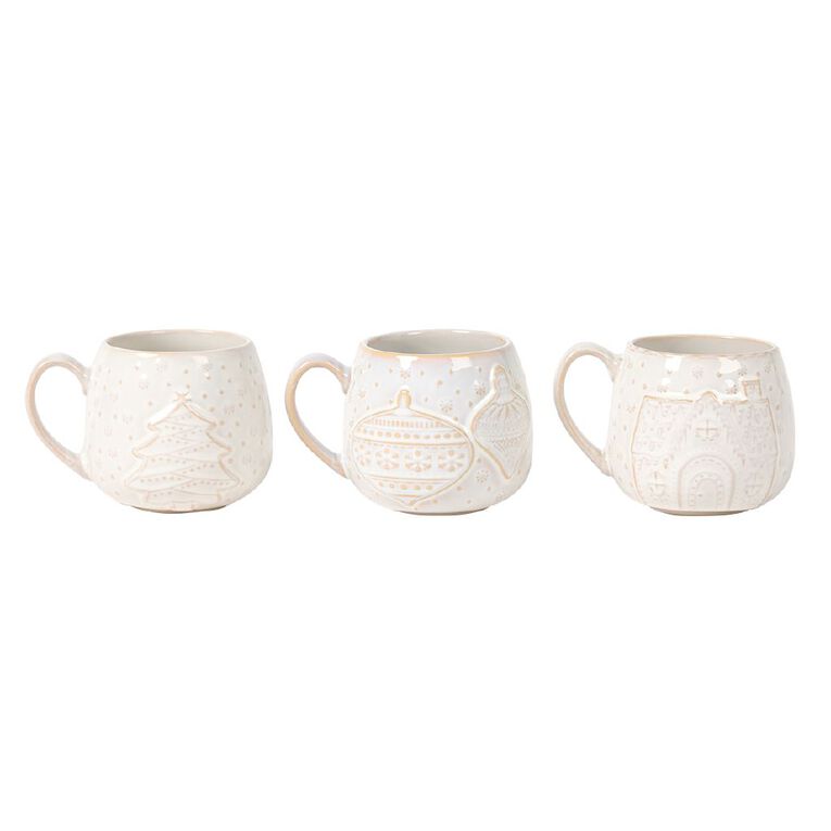 Wonderland Home Round Embossed Reactive Glaze Star Mug Ivory, , hi-res