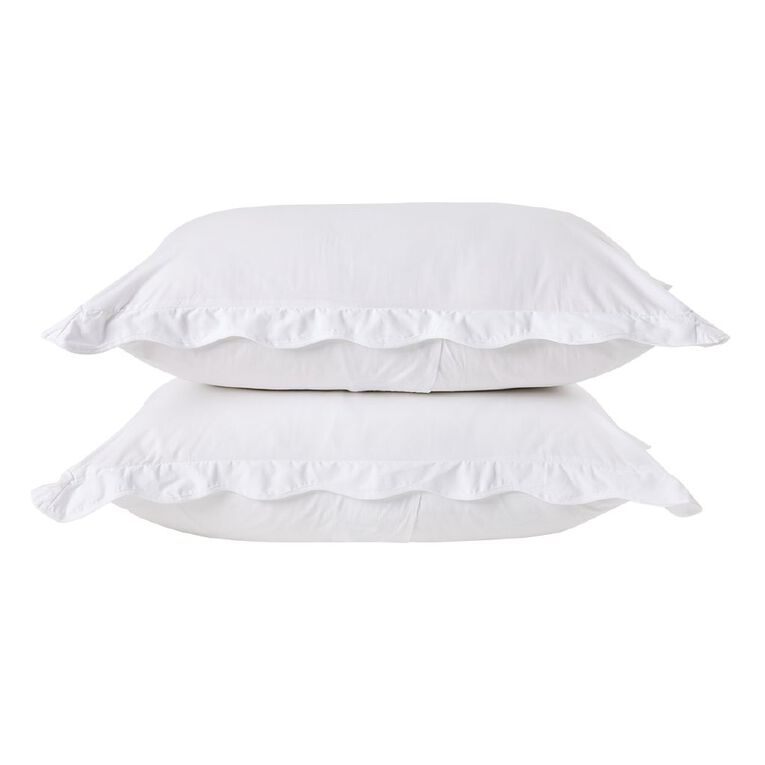 Living & Co 100% Cotton Scallop 2 Pack Pillowcase White 48cm x 73cm, , hi-res