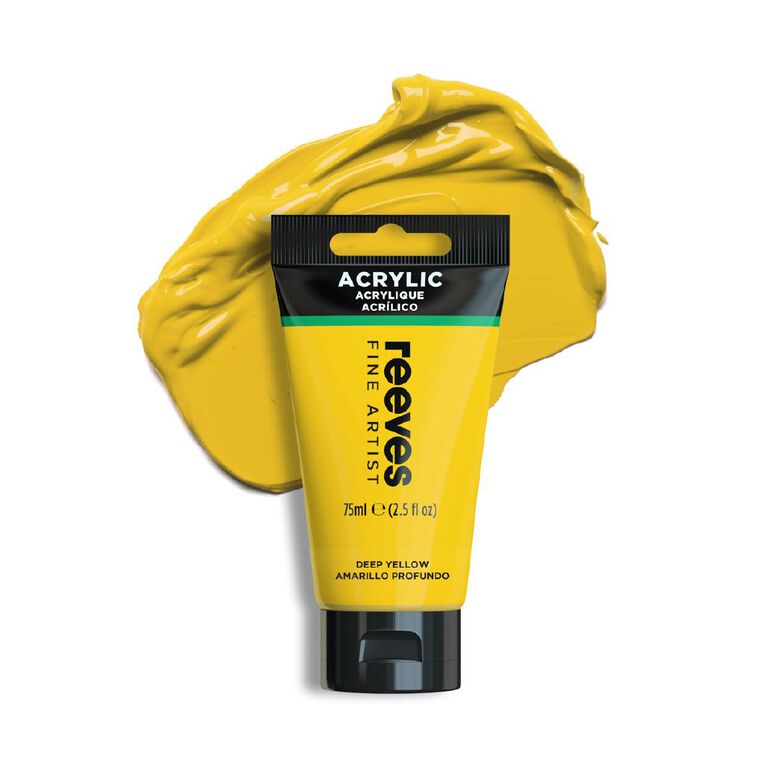 Reeves Fine Acrylic Paint Deep Yellow 75ml, , hi-res