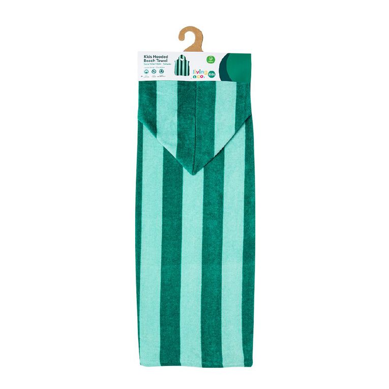 Living & Co Kids Hooded Towel Green Stripe 70cm x 160cm, , hi-res