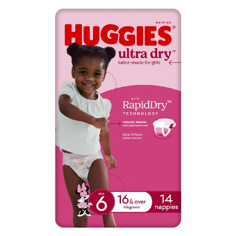 Huggies Girls' Convenience Nappy Junior Size 6 16+kg 14 Pack, , hi-res