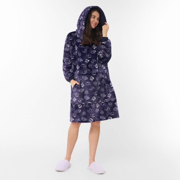 H&H Women's Coral Fleece Oversized Hoodie, Blue Dark, hi-res