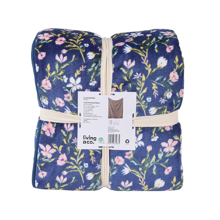 Living & Co Plush Sherpa Fleur Blanket Multi-Coloured Queen, , hi-res