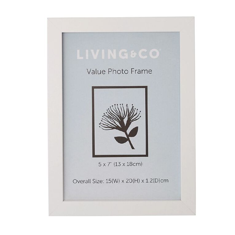 Living & Co Value Photo Frame White 5in x 7in, White, hi-res