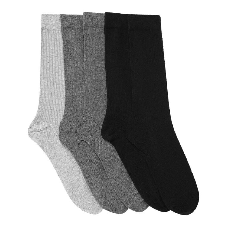 H&H Men's Ribbed Crew Socks 5 Pack, Charcoal, hi-res