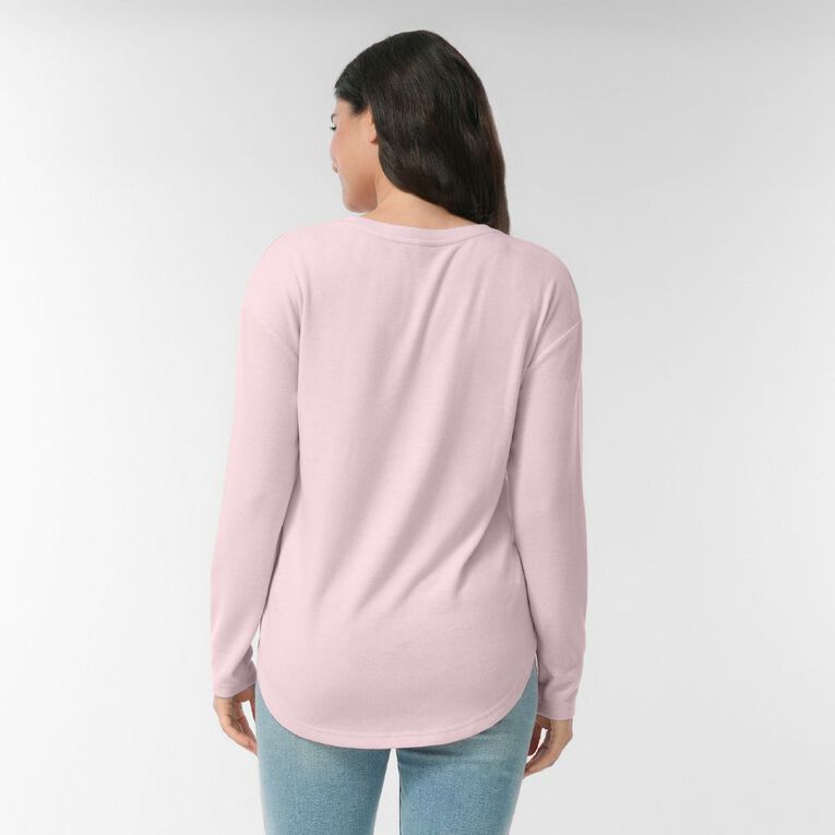 H&H Women's Brushed Fleece Drop Shoulder Top, Pink Light, hi-res