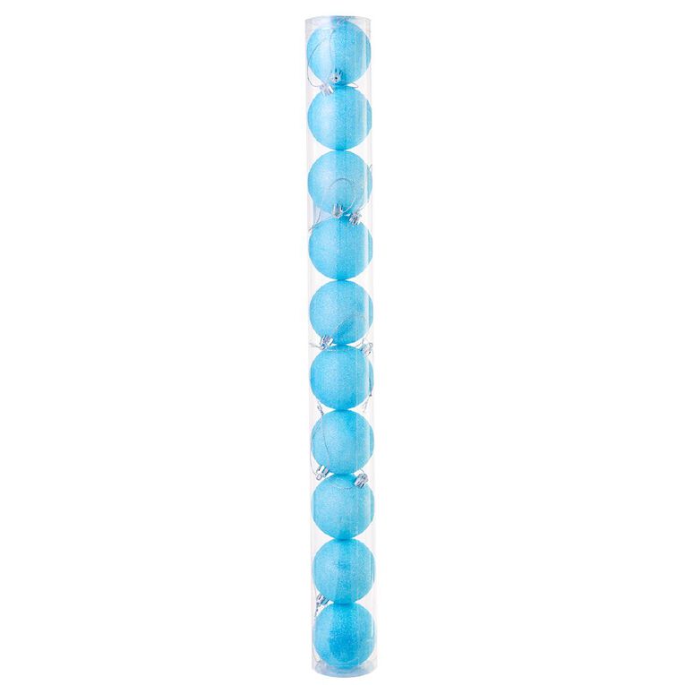 Wonderland Glitter Christmas Baubles 6cm Ice Blue 10 Pack, , hi-res