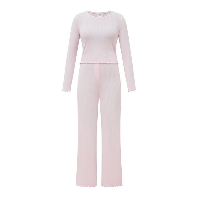 H&H Women's Pointelle Long Sleeve Pyjama Set, Pink Light, hi-res