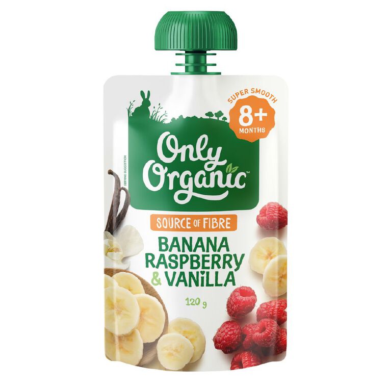 Only Organic Banana Raspberry & Vanilla 8+ Months, , hi-res