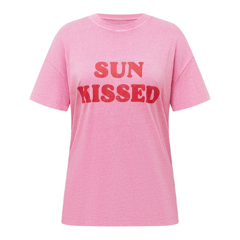 H&H Women's Short Sleeve Boyfriend Graphic Tee, Pink, hi-res
