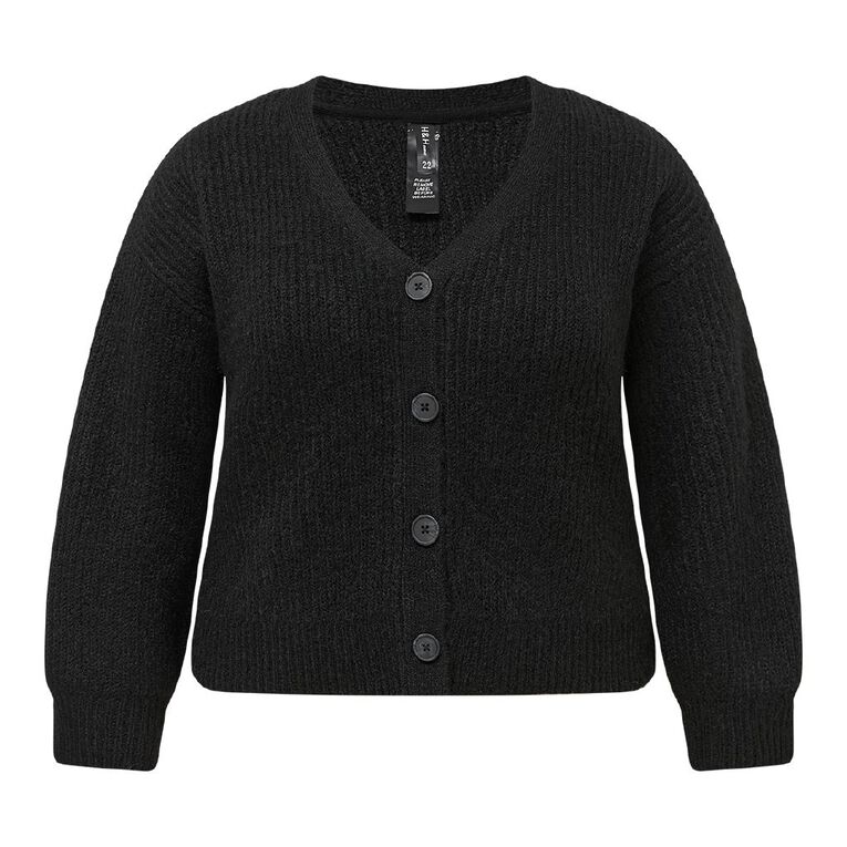 H&H Curve Women's Fluffy V Neck Cardi, Black, hi-res
