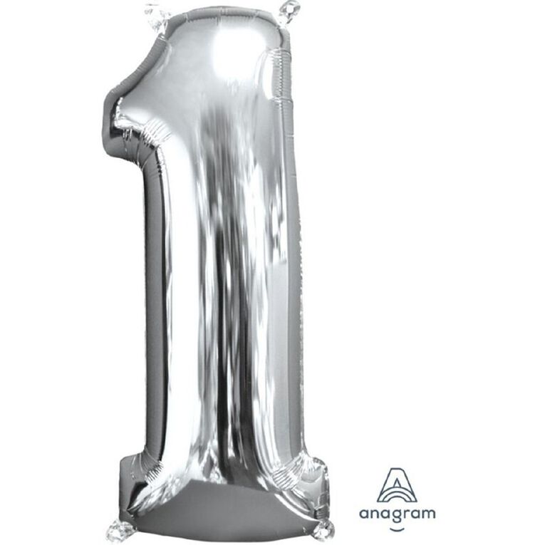 Anagram Mid-Size Shape Silver Number 1 Balloon, , hi-res