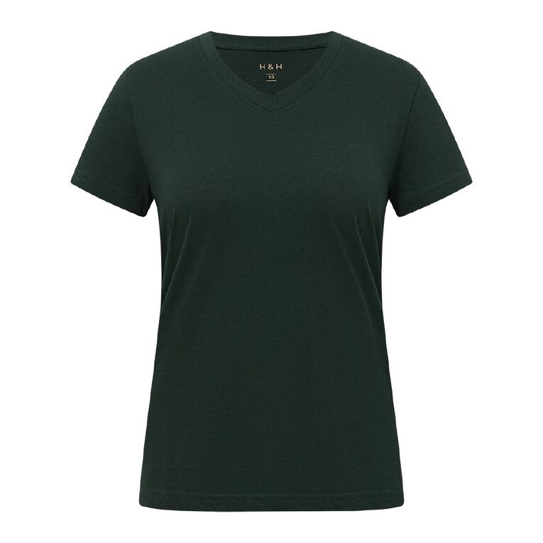 H&H Women's Short Sleeve V-Neck Tee, Green Dark, hi-res
