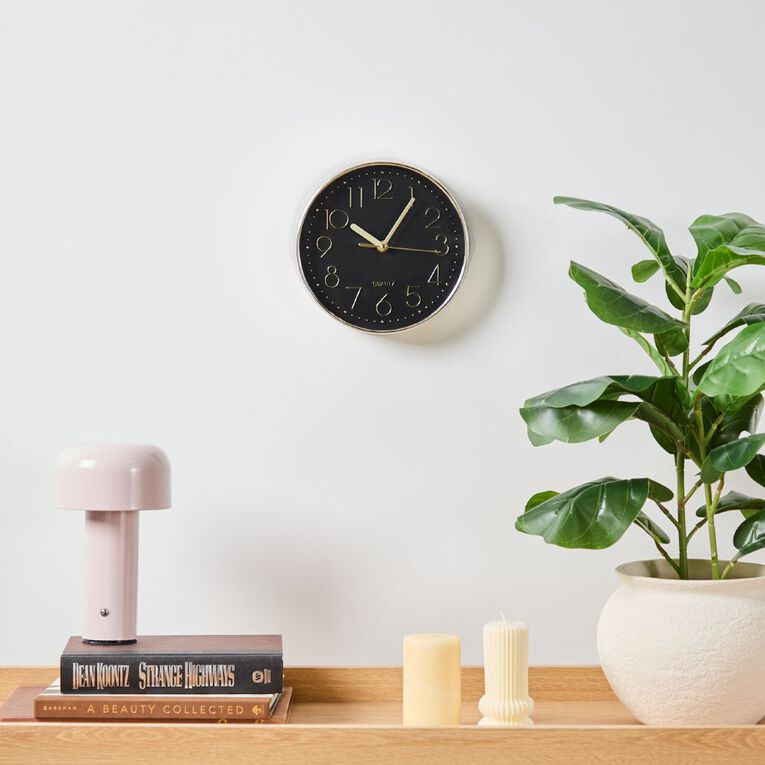 Living & Co Wall Clock Black/Gold 20cm, , hi-res