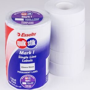 Quik Stik Labels Price Gun 22 x 12mm Permanent 1500/Roll 5 Pack