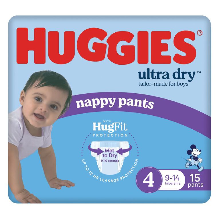 Huggies Ultra Dry Nappy Pants Toddler Boys' Size 4 9-14kg 15 Pack, , hi-res