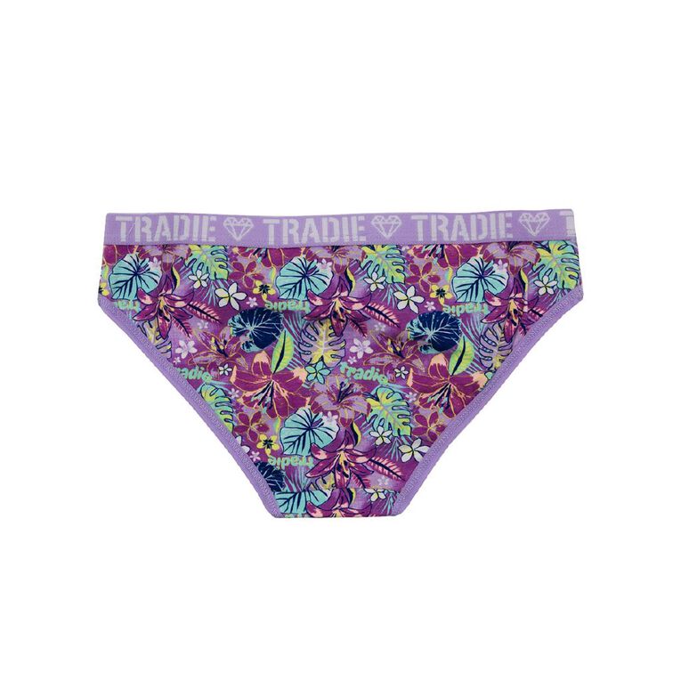 Tradie Girls' Bikini Briefs 3 Pack, Purple, hi-res