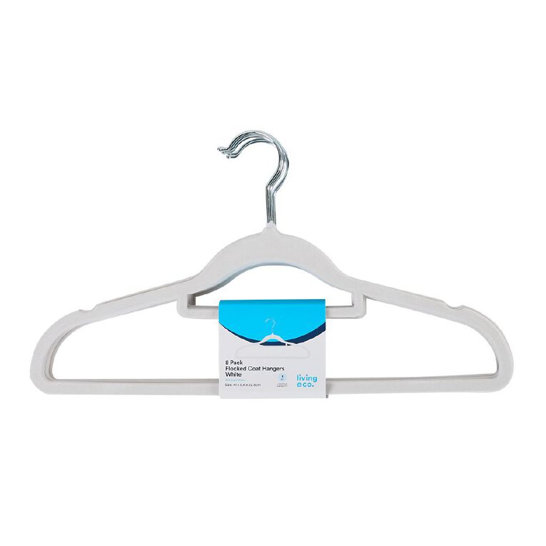 Living & Co Flocked Coat Hangers White 8 Pack, , hi-res