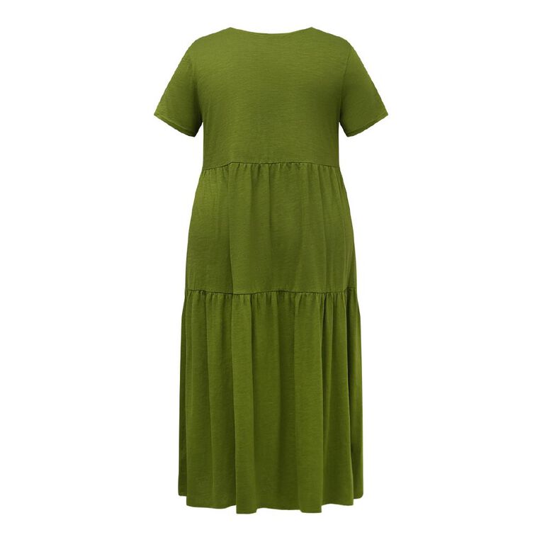 H&H Curve Women's Short Sleeve Slub Tier Midi Dress, Green Mid, hi-res