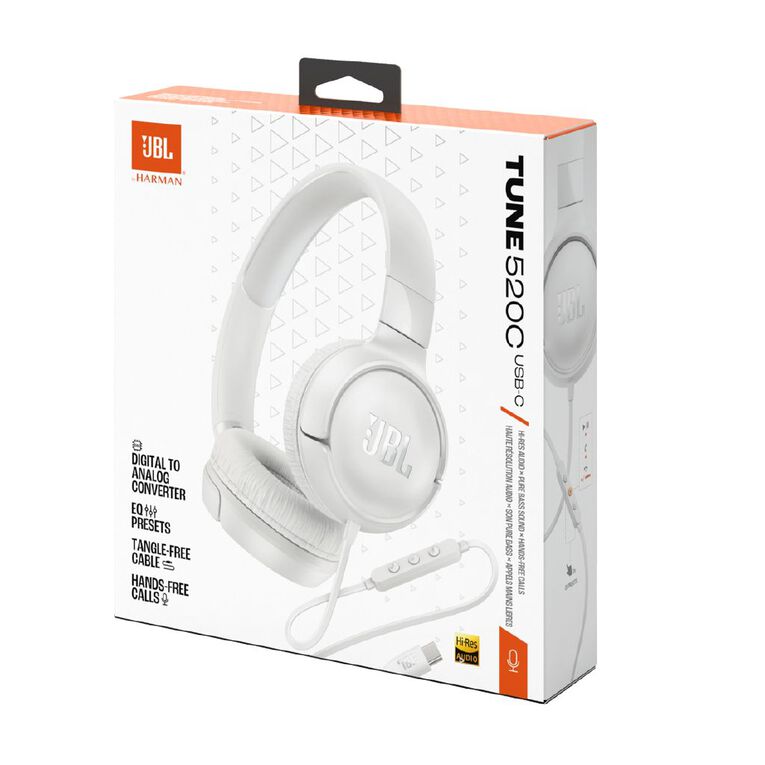 JBL Tune 520C USB-C Wired On-Ear Headphones White, , hi-res