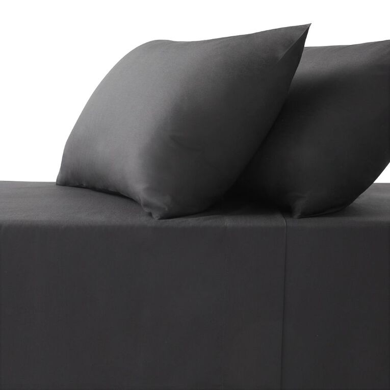 Living & Co Microfibre Sheet Set Black Double, Black, hi-res