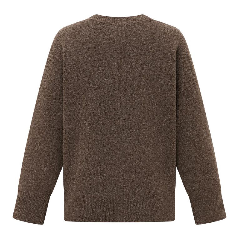 H&H Women's Relaxed V Neck Jumper, Brown Dark, hi-res