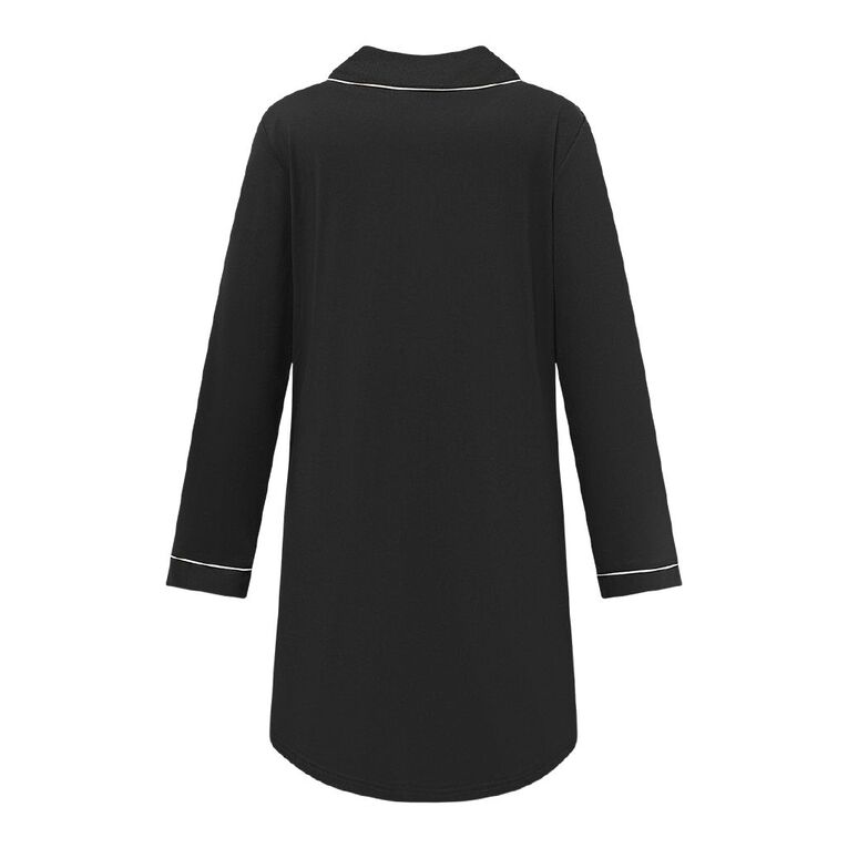 H&H Women's Comfy Button Up Nightie, Black, hi-res