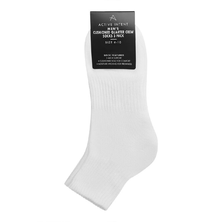 Active Intent Men's Cushioned Quarter Crew Socks 3 Pack, White, hi-res