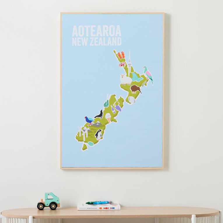 Living & Co New Zealand Map Framed Canvas 60cm x 90cm, , hi-res