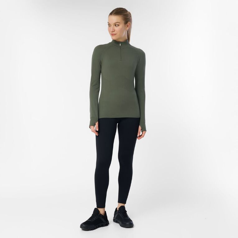 Active Intent Women's Qtr Zip Seamless Top, Green Mid, hi-res