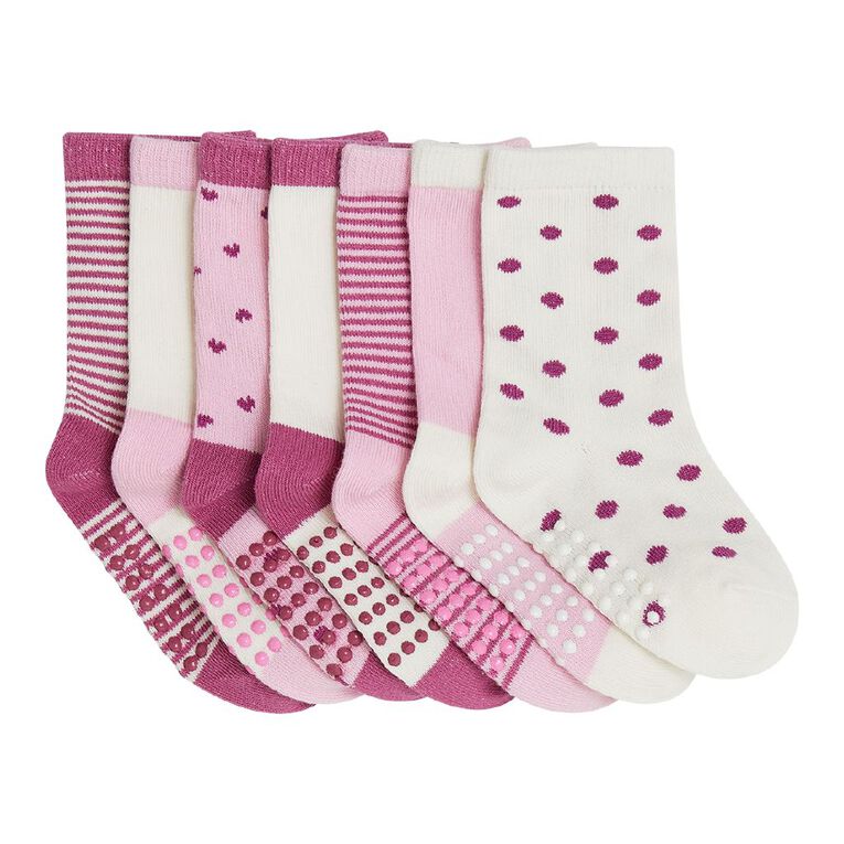 H&H Infants' Jaquard Crew Socks 7 Pack, Pink Mid, hi-res