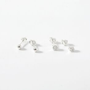 Sterling Silver Ball CZ Stud Earrings 2 Pairs