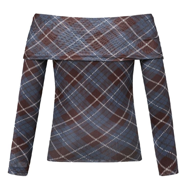 BRDRLESS Gia Mesh Long Sleeve Top, Brown Dark, hi-res