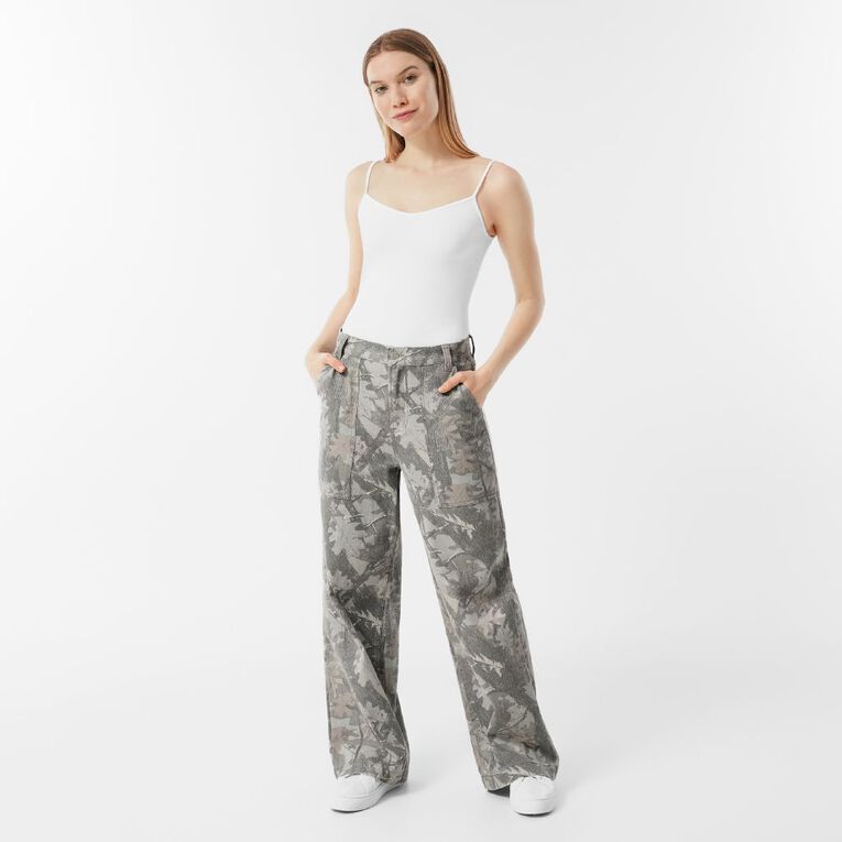 H&H Women's High Rise Camo Straight Leg Carpenter Jeans, Brown Light, hi-res