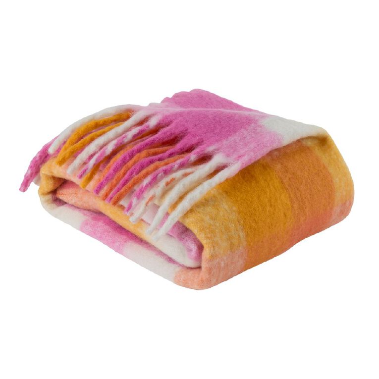 Living & Co Throw Faux Mohair Stripe Pink 127cm x 152cm, , hi-res