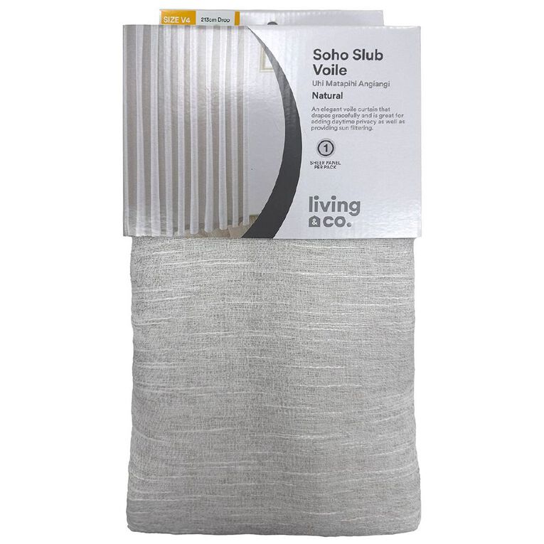 Living & Co Soho Slub Voile Natural 90-180cm Wide/213cm Drop, , hi-res