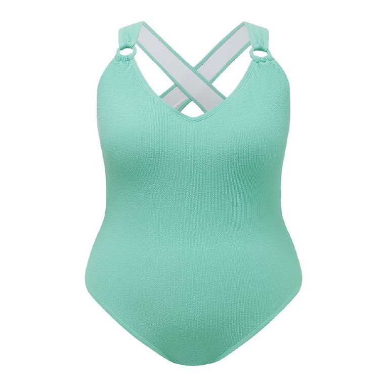H&H Women's Plus Size Crinkle Swimsuit, Green Mid, hi-res