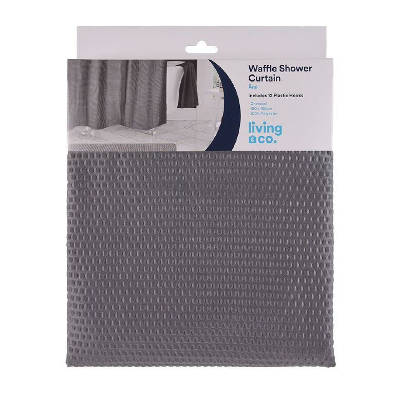 Living & Co Shower Curtain Waffle Charcoal, , hi-res