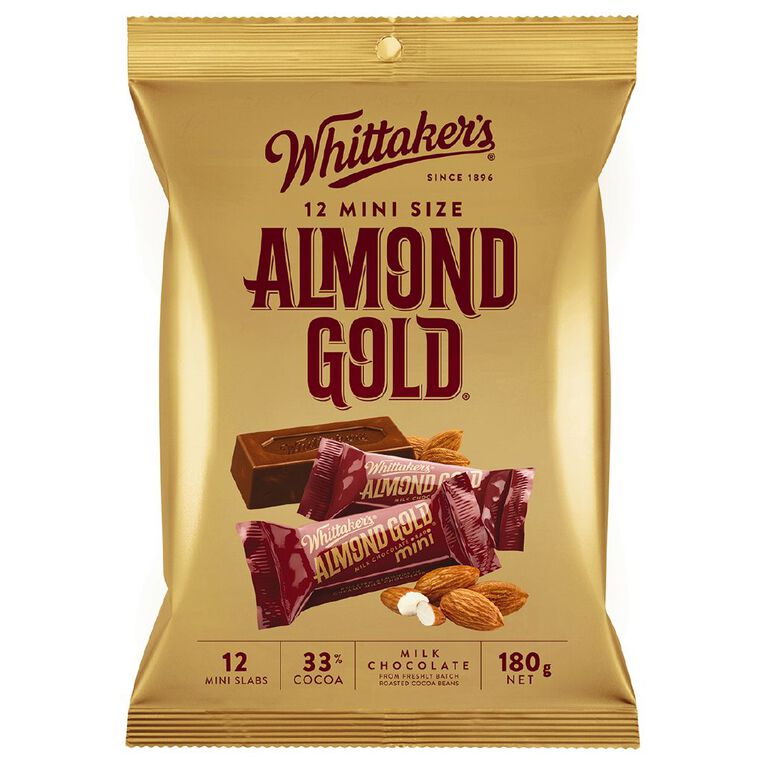 Whittaker's Mini Slab Almond Gold Share Pack 12 Pack 180g, , hi-res