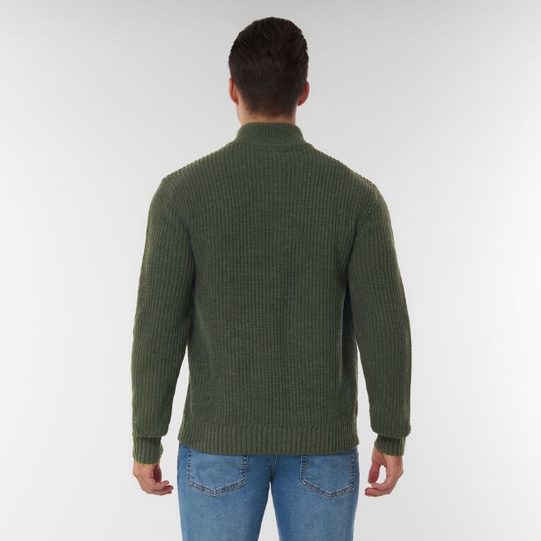 H&H Men's QTR Zip Fisherman Rib Pullover, Green Dark, hi-res