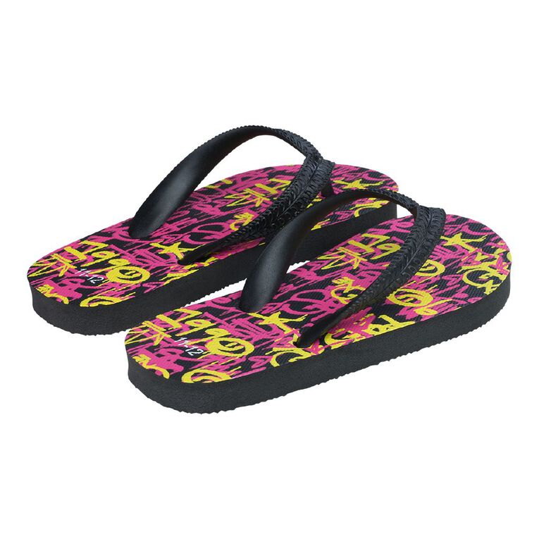 Young Original Senior Kids' Printed Jandals, Black, hi-res