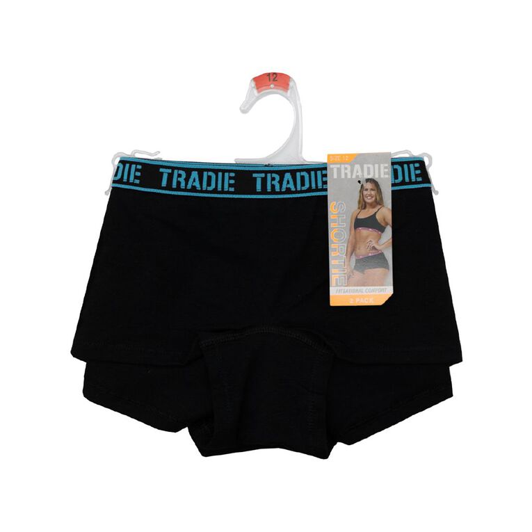 Tradie Women's Shortie 2 Pack, Black, hi-res
