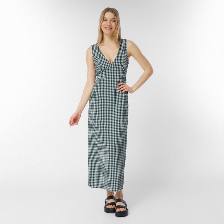 H&H Women's Sleeveless V-Neck Seersucker Slip Midi, Teal, hi-res