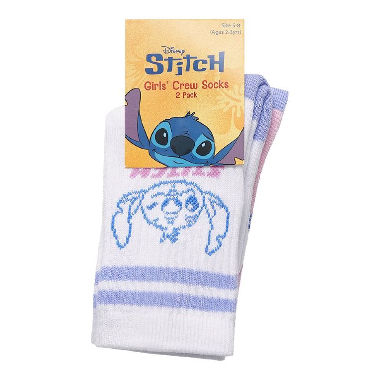 Stitch Ribbed Half Crew Socks 2 Pack, White, hi-res